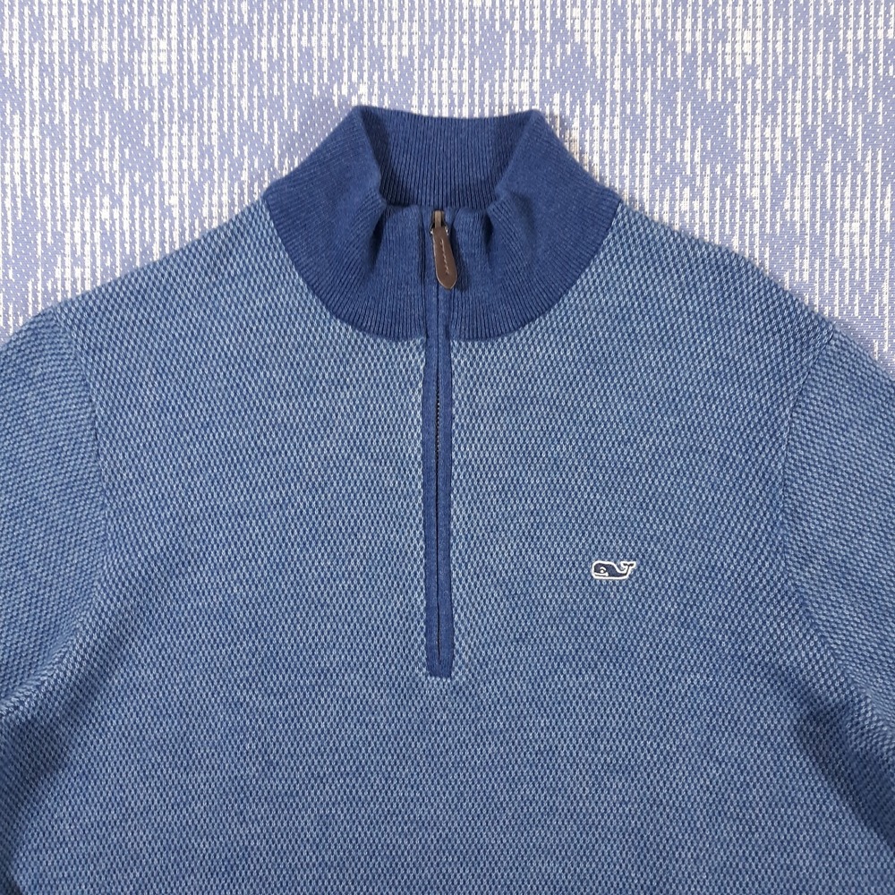 Vineyard Vines Merino Wool Sweater Mens Medium Blue Whale Logo 1/4 Zip Knit - Picture 2 of 11